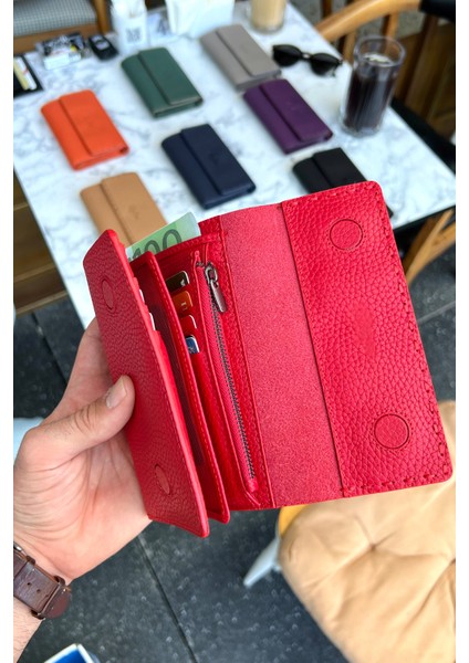 Jesi Kırmızı Hakiki Deri Kadın Cüzdan Orta Boy Şık ve Kullanışlı modelleri