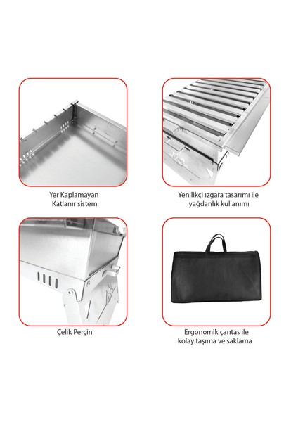Büyük Boy Paslanmaz Katlanır Pratik Mangal (YIKANABİLİR) 55 x 30 x 25 cm MAŞA HEDİYELİ modelleri