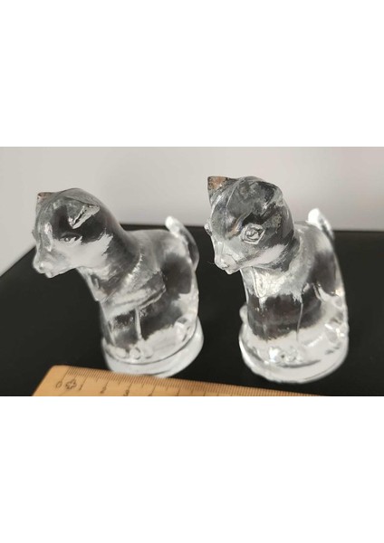 Iki Adet Eski Cam Kedi Biblo.