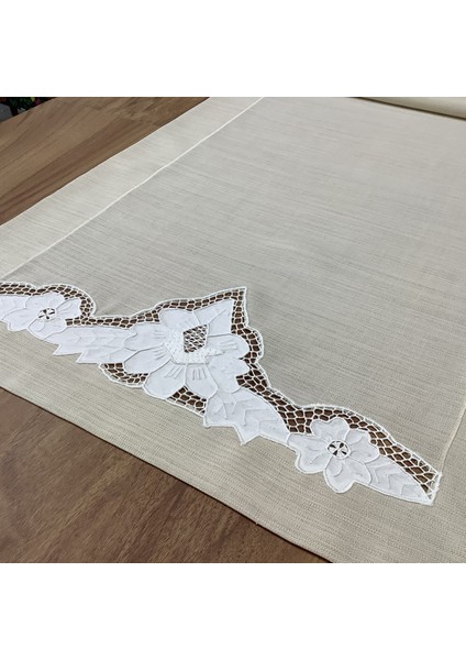 Beyaz Iş Li Runner-Bej Zemin- 50*150CM