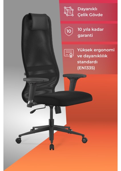 Ergolife Sit 8 Ofis Koltuğu | Tekerlekli, Fileli, Yüksek Arkalıklı, Bilgisayar Sandalyesi-DA.D.1.243