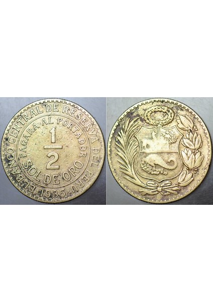 Peru 1/2 Sol 1935 Lima Darphanesi Darbı. Bu Tipin Basılmaya Başlandığı Ilk Yıl. Az Çıkar. Yarım Sol.