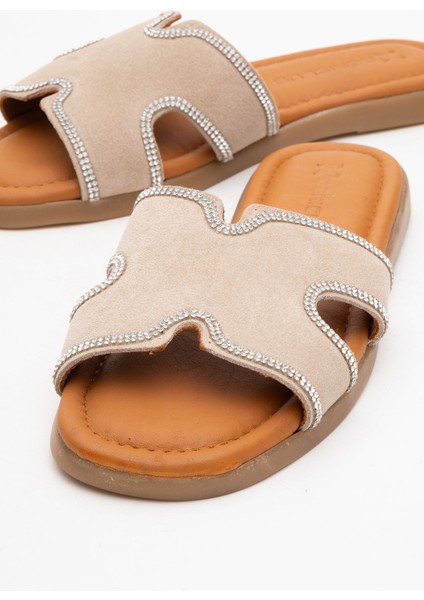 Kadın Taş Bantlı Terlik Gerçek Süet Deri Zy 8126 Bej modelleri