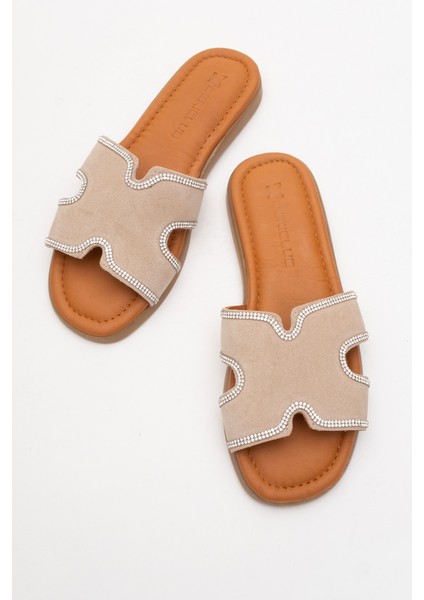 Kadın Taş Bantlı Terlik Gerçek Süet Deri Zy 8126 Bej indirimleri