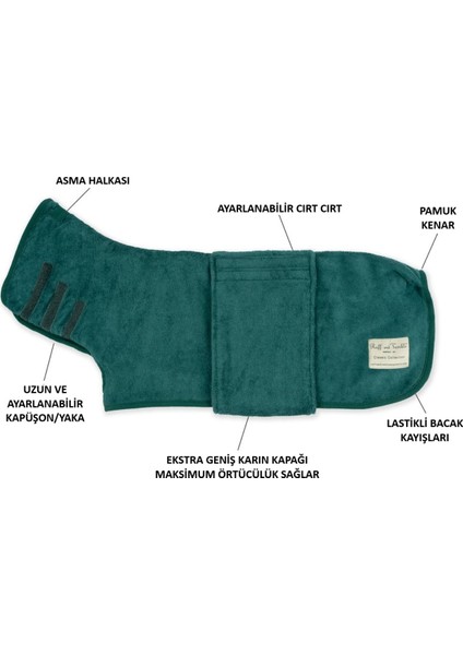 Köpek Bornozu Classic Collection Bottle Green