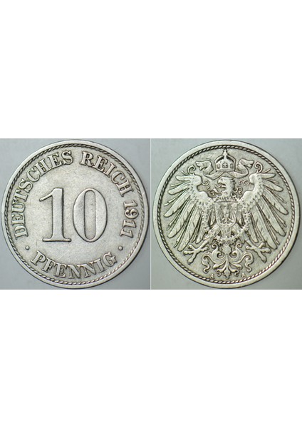 Almanya Imparatorluğu 10 Pfennıg 1911 A. Reıchspfennıg. Iı. Wılhelm Dönemi.