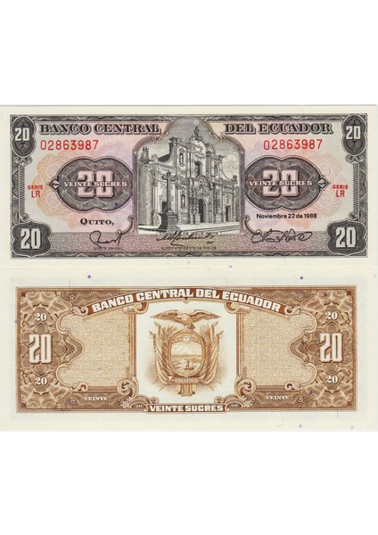 Ekvador 20 Sucre 1988 Çil Kondisyon.