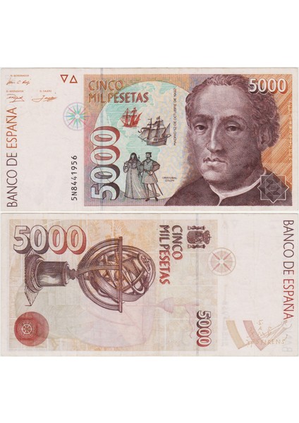 Ispanya 5000 Peseta 1992 Çok Çok Temiz++ Kondisyon.