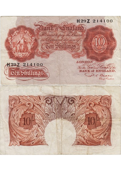 Birleşik Krallık 10 Şilin 1949-1955 Pick 368B. Bank Of England 10 Shıllıngs. Çok Temiz Kondisyon.