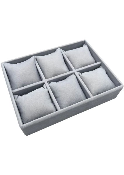 Kadife Yastıklı Saat ve Bilezik Tablası 6'lı Gri