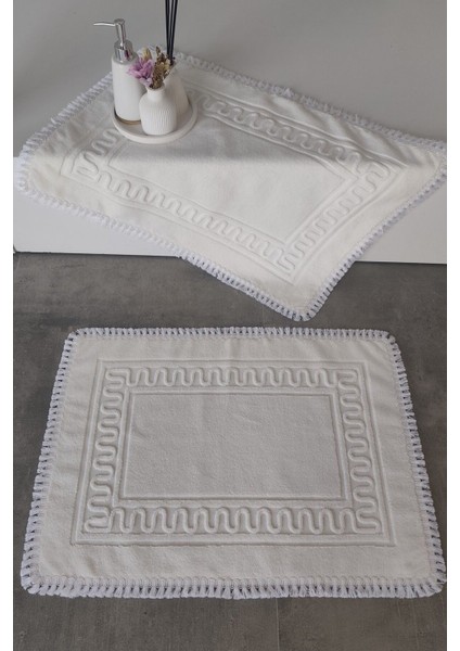 2'li Püsküllü Ayak Havlusu Takımı-50 x 70 CM-%100 Pamuk Paspas