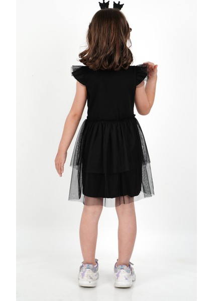 Kuromi Siyah Tül Detaylı Kısa Kollu Kız Çocuk Elbisesi fırsatları