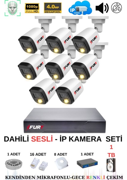 Ip Güvenlik Kamera Seti 8 Kameralı Sesli 4mp Gece Renkli Su Geçirmez IP5515S 1tb