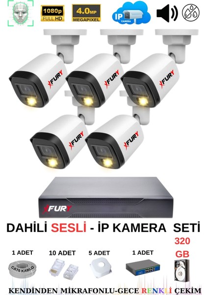 Ip Güvenlik Kamera Seti 5 Kameralı Sesli 4mp Gece Renkli Su Geçirmez IP5515S 320GB