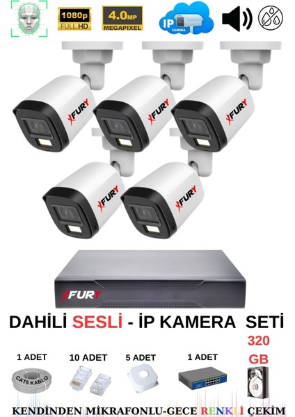 Ip Güvenlik Kamera Seti 5 Kameralı Sesli 4mp Gece Renkli Su Geçirmez IP5515S 320GB