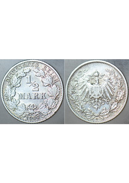 Almanya Gümüş 1/2 Mark 1906 G. Deutsches Reıch. Kayzer Iı. Wilhelm Dönemi.