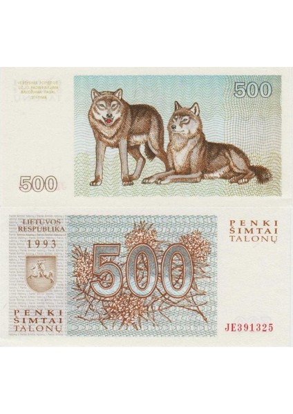Litvanya 500 Talon 1993 Bozkurt Temalı. Çil Kondisyon