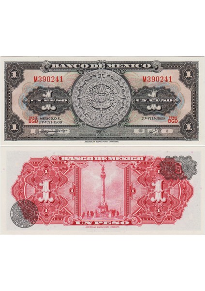 Meksika 1peso 1969 Aztek Güneş Takvimi Temalı. Çil Kondisyon.