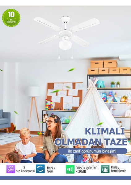 Poyraz Tavan Vantilatörü Beyaz 107 cm