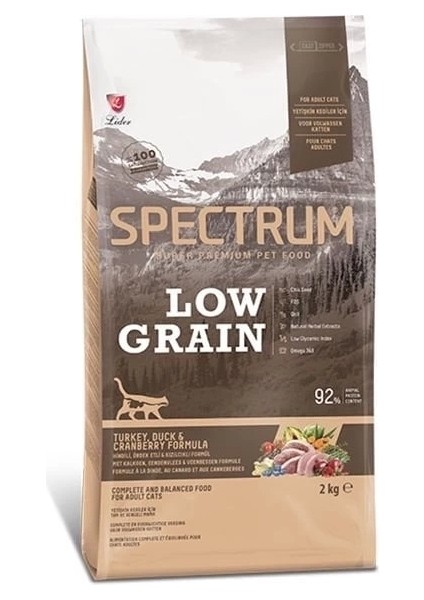 Spectrum Düşük Tahıllı Hindili Ördekli ve Yaban Mersinli Yetişkin Kedi Maması 2 kg