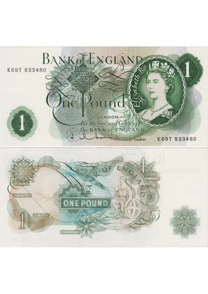 Birleşik Krallık 1 Pound 1962-1966 Pick 374C. Kraliçe Iı. Elizabeth. Çilaltı Kondisyon.