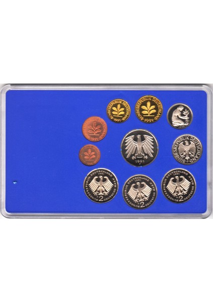 Almanya 1991 F Darphane Seti 10 Farklı Pfennıg ve Mark. Kitinde Proof Baskı. 45.000 Adet Basılmıştır fiyatları