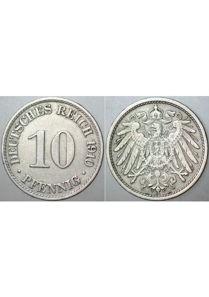 Almanya Imparatorluğu 10 Pfennıg 1910 A. Reıchspfennıg. Iı. Wılhelm Dönemi.