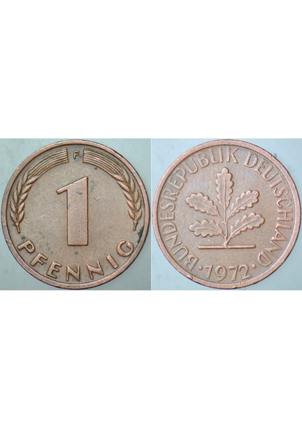 Almanya 1 Pfennig 1972 F= Stuttgart Darbı.