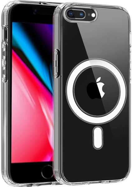 iPhone 7-8 Plus Uyumlu Kamera Korumalı Magsafe Wireless Şarj Özellikli Şeffaf Silikon Kılıf