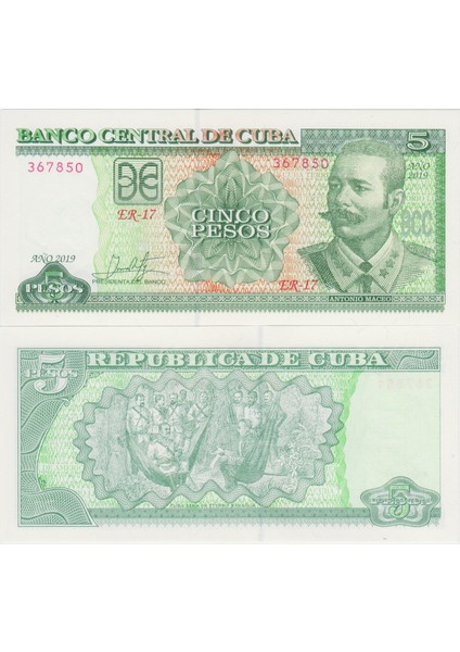 Küba 5 Peso 2019 Antonıo Maceo Portreli. Çil Kondisyon.