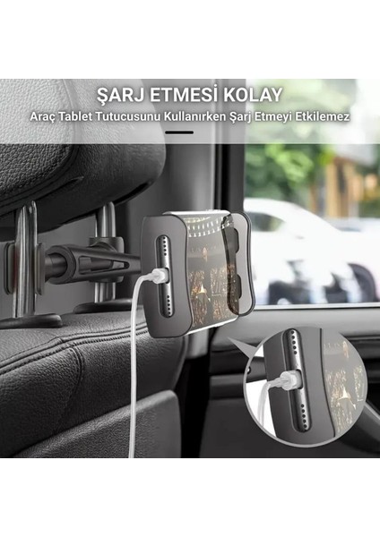 4.7 Inch ve 12.9 Inch Uyumlu Araç Arka Koltuk Için Telefon ve Tablet Tutucu, 360 Derece Dönebilen Tablet Tutucu fırsatları