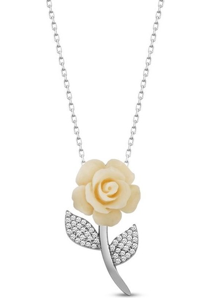 925 Ayar Gümüş Zirkon Taşlı Rose Gül Kolye