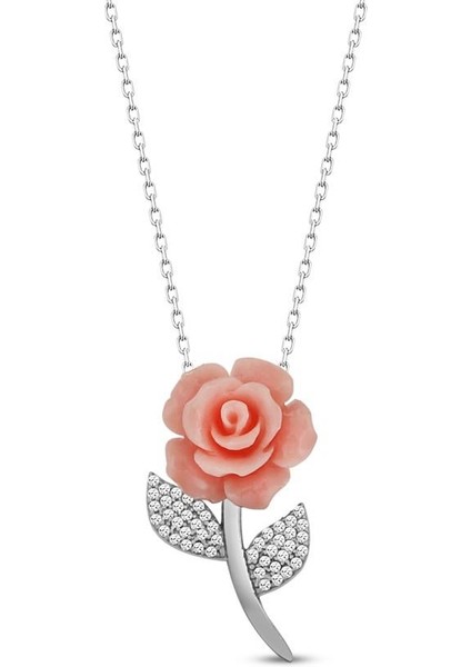 925 Ayar Gümüş Zirkon Taşlı Rose Gül Kolye