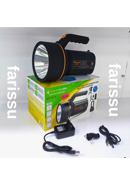 Gold Silver GS-2671 40W Şarjlı El Feneri – 8000MAH Güçlü Aydınlatma, Araçta Şarj Özellikli Taşınabilir Fener fiyatları