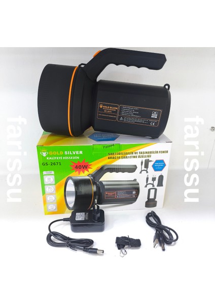 Gold Silver GS-2671 40W Şarjlı El Feneri – 8000MAH Güçlü Aydınlatma, Araçta Şarj Özellikli Taşınabilir Fener modelleri