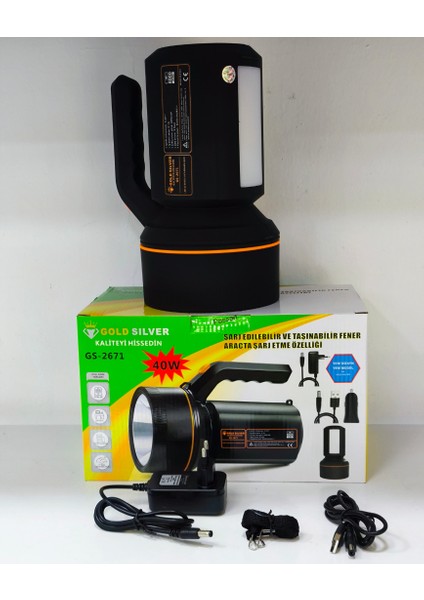 Gold Silver GS-2671 40W Şarjlı El Feneri – 8000MAH Güçlü Aydınlatma, Araçta Şarj Özellikli Taşınabilir Fener fırsatları