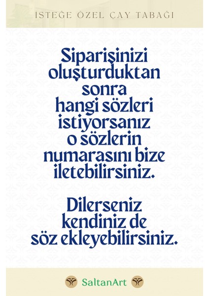 Kırılmaz Çay Tabağı 6 Adet Kişiye Özel Sözler Yazlı Şiirli Çay Tabağı