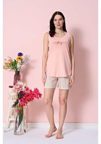 Kadın Şortlu Pijama Takımı Kolsuz & Sıfır Kol Pamuklu Penye