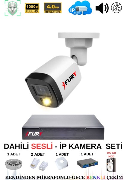Ip Güvenlik Kamera Seti 1 Kameralı Sesli 4mp Gece Renkli Su Geçirmez IP5515S 500GB