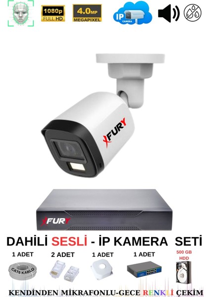 Ip Güvenlik Kamera Seti 1 Kameralı Sesli 4mp Gece Renkli Su Geçirmez IP5515S 500GB