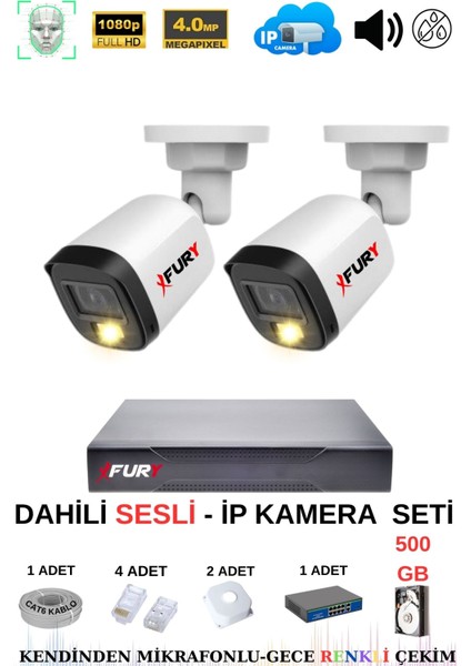 Ip Güvenlik Kamera Seti 2 Kameralı Sesli 4mp Gece Renkli Su Geçirmez IP5515S 500GB