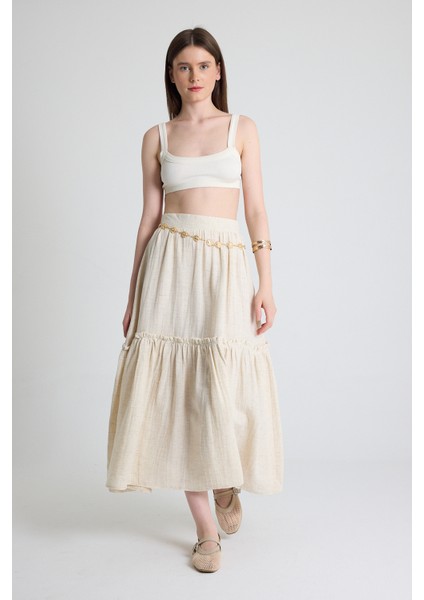 Natural Keten Görünümlü %100 Pamuk Kat Detaylı Fırfırlı Etek 4711A fiyatları