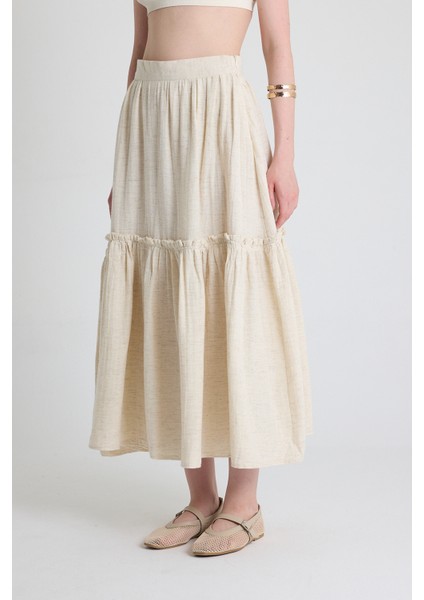 Natural Keten Görünümlü %100 Pamuk Kat Detaylı Fırfırlı Etek 4711A modelleri