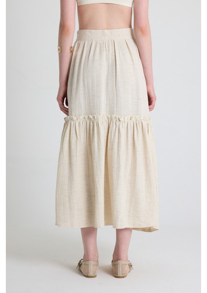 Natural Keten Görünümlü %100 Pamuk Kat Detaylı Fırfırlı Etek 4711A indirimleri