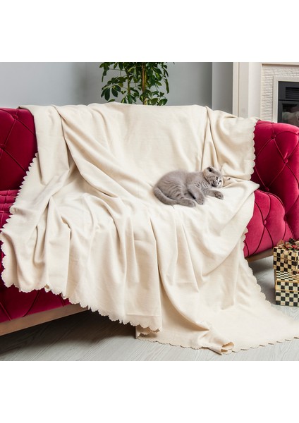 Kaymaz Koltuk Örtüsü Çift Taraflı Mikrofiber Şönil 175x215 cm Ekru – Kedi Köpek ve Çocuk Dostu