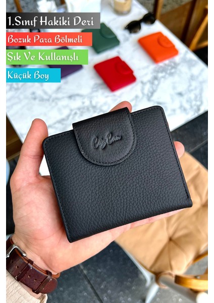Miosa Siyah Hakiki Deri Kadın Cüzdan Ufak Boy Şık ve Kullanışlı