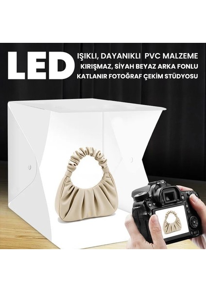 LED Işıklı Katlanır Beyaz Siyah Fonlu Mini Stüdyo Fotoğraf Çekim Çadırı fiyatları
