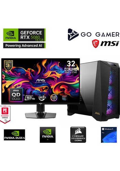 Prospect PS04D / Amd Ryzen 7 7800X3D / X870 / 128GB Ddr5 6000MHZ Ram / RTX5080 16GB / 2tb 14000-14700MB Nvme Gen5 SSD / 360MM Sıvı Soğutma / MSI 31.5" 4K OLED / Windows 11 Pro Workstation Pc