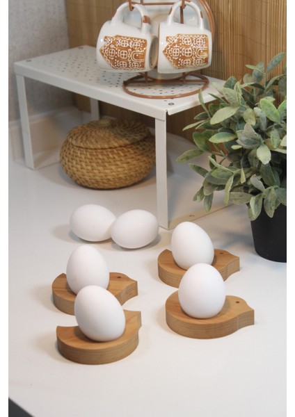 Ahşap Yumurtalık Sofra Sunumu Civciv (4'lü Set)