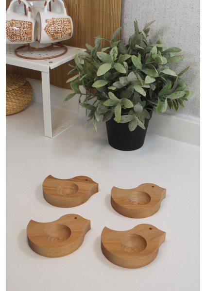 Ahşap Yumurtalık Sofra Sunumu Civciv (4'lü Set)